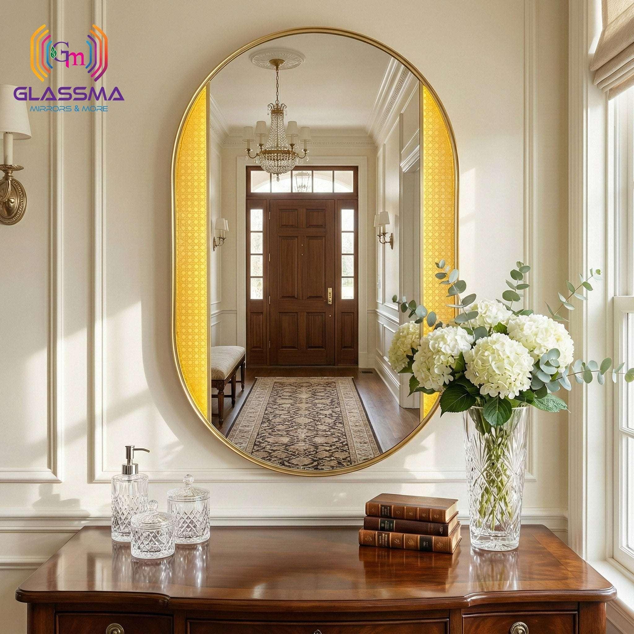 Oval Aluminum Fusion LED Mesh Mirror Backlit Smart Touch Vanity & Wall Mirror - Glassma